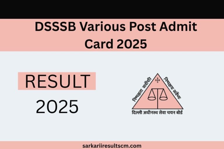 DSSSB Various Post Admit Card 2025